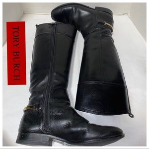 Tory Burch Black Leather Ridding Boots Sz 8.5